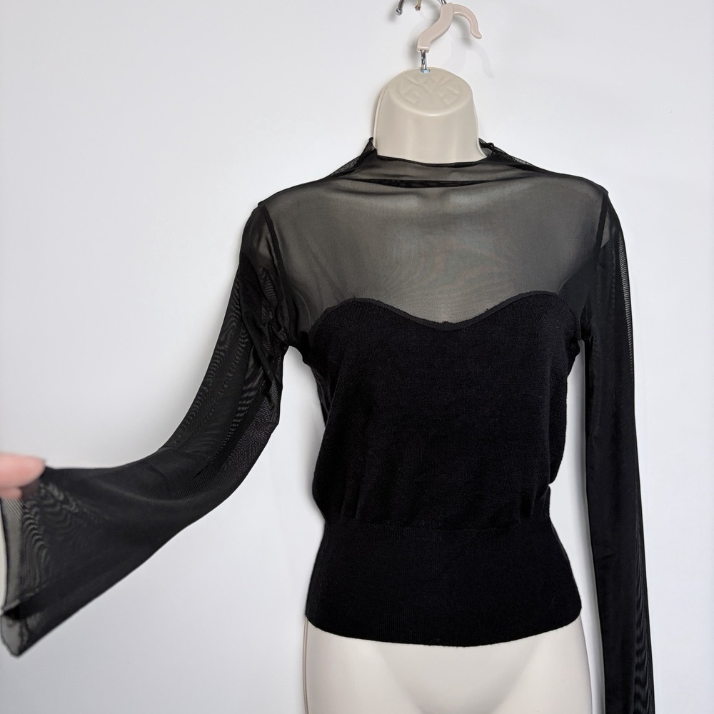 NWT Idem Ditto Black Sheer Sleeves Sweater Top Sz M Party‎ Gothic Witchy Fitted